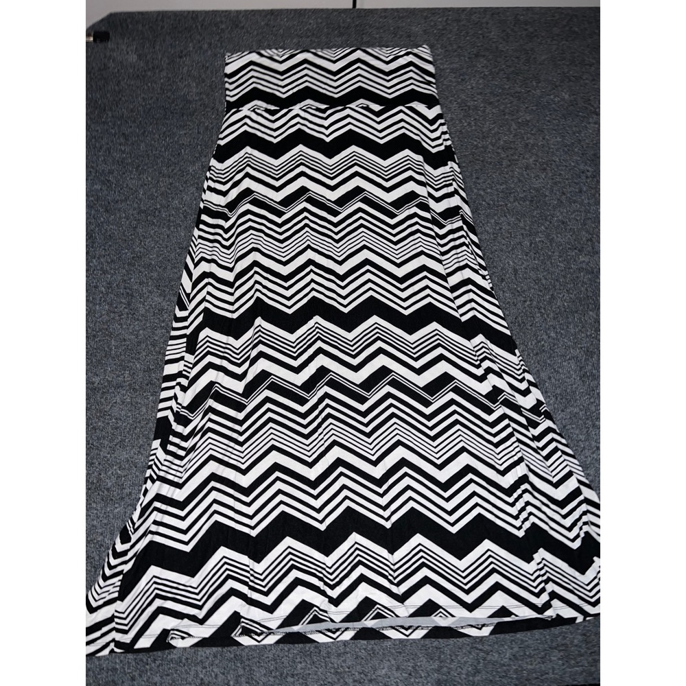 French Laundry Black White Chevron Zig Zag Maxi Skirt Large Rayon Spandex